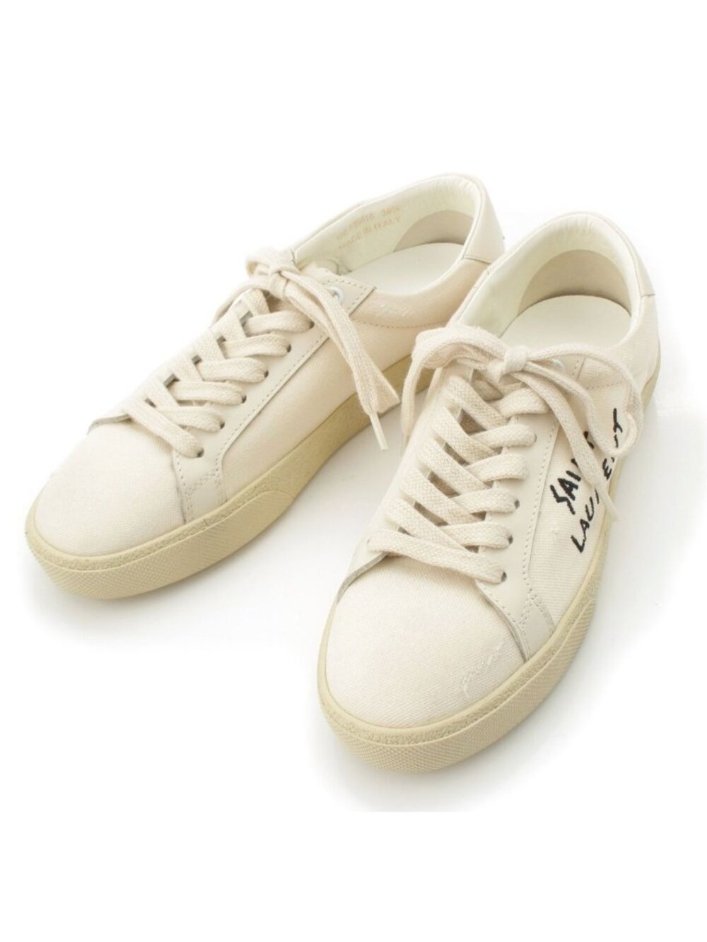 Saint Laurent Paris Canvas Logo Distressed Low-Top Sneakers Ivory